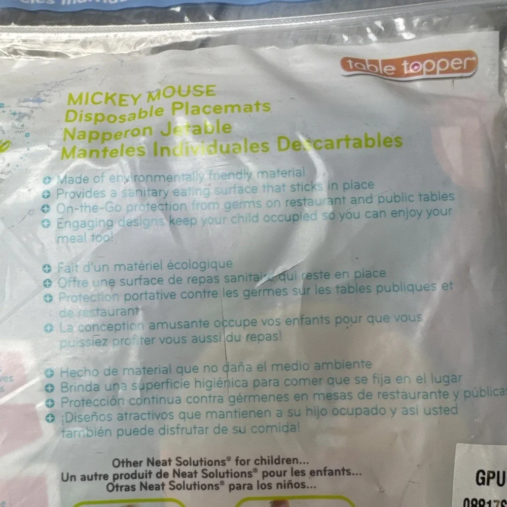 Disney MICKEY MOUSE Meal and Play Disposable Placemats by Neat‎ Solutions NIP